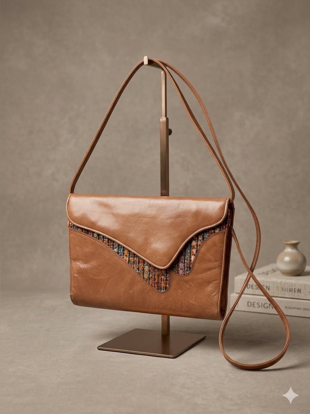 Stuart Weitzman Tan Leather and Tweed Shoulder/Crossbody Bag/Clutch